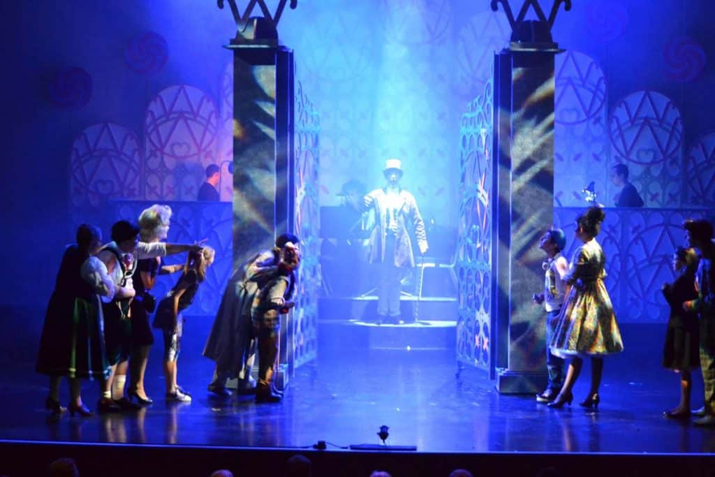 Willie Wonka production in Dubai, UAE with stage lighting created by Daniel Creasey of Congo Design.